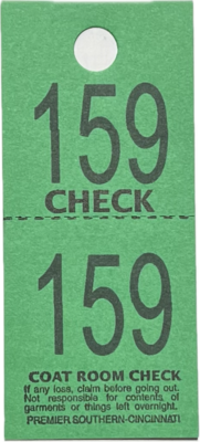 CC02GRN COATCHECK TICKET 2-PART GREEN (1M/BX)