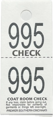 CC02WHT COAT CHECK TICKET 2-PART WHITE (1M/BX)
