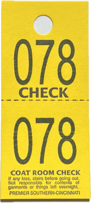 CC02YEL COAT CHECK TICKET 2-PART YELLOW (1M/BX)