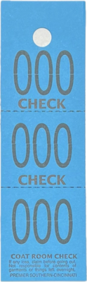 CC03BLU COAT CHECK TICKET 3-PART BLUE (1M/BX)