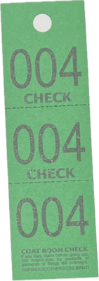 CC03GRN COAT CHECK TICKET 3-PART GREEN (1M/BX)