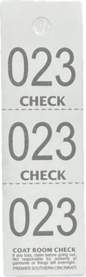 CC03WHT COAT CHECK TICKET 3-PART WHITE(1M/BX)