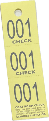 CC03YEL COAT CHECK TICKET 3-PART YELLOW (1M/BX)