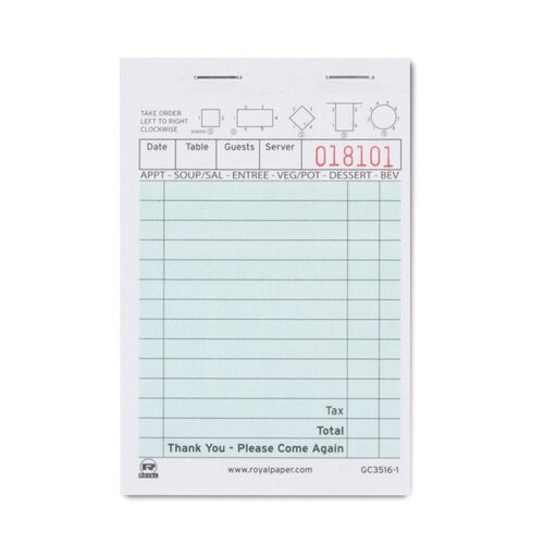 GA-G3516 SINGLE PAPER GUEST CHECK  3.5X5.125  (10M/CS)