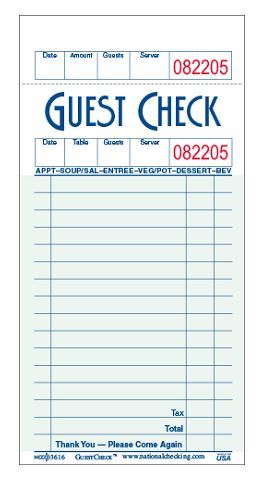 GA-G3616 SINGLE PAPER GUEST CHECK GREEN  3X6   (5M/CS)  *G3616