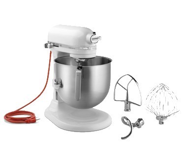 KA-KSM8990WH KITCHENAID MIXER WHITE 8 QT NSF COMM W/ SS BOWL, WHIP, DOUGH HOOK, PADDLE