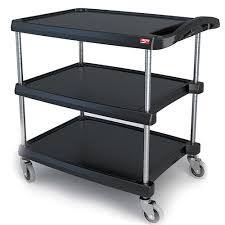 MY-203034BL BUSSING CART BLACK 3 SHELF 20X30 CHROME POSTS ADJ CENTR SHLF