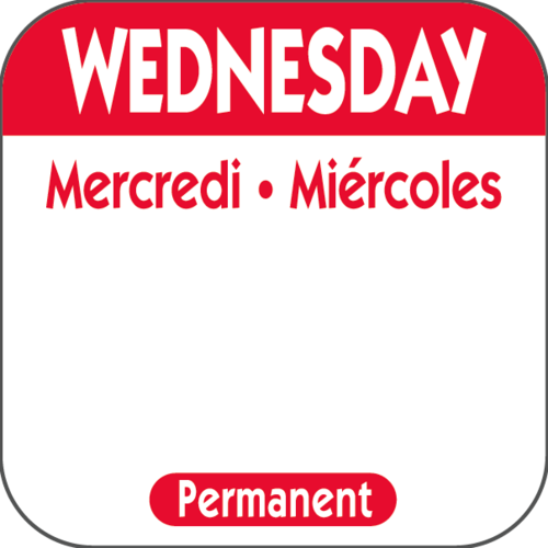 P103R DAY LABEL WEDNESDAY 1X1 TRILINGUAL PERMANENT