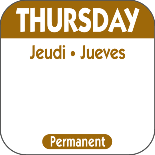 P104R DAY LABEL THURSDAY 1X1 TRILINGUAL PERMANENT