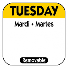 R102R DAY LABEL TUESDAY 1X1 TRILINGUAL REMOVABLE  1M/RL