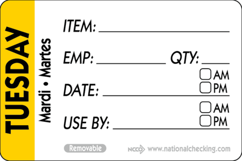 RIDU2302 DAY "TUES"  TRILINGUAL REMOVABLE  (500/RL)