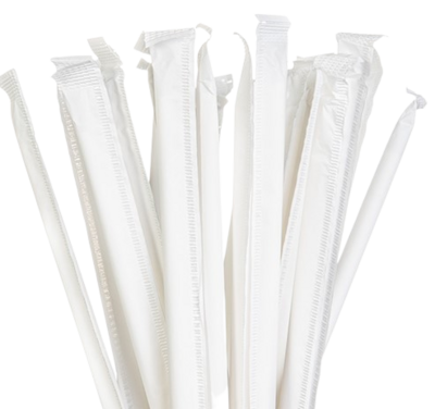 STR-PPRWHT-W 7.75" WRAPPED PAPER STRAW WHITE 6MM  CS 6PK/500