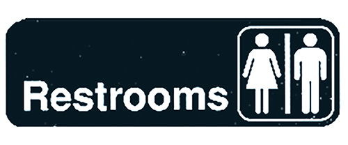 TC394517 SIGN "RESTROOMS" 3X9 BLACK/ WHITE