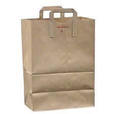 KRAFT FLAT HANDLE BAG 12X7X14   300/BL