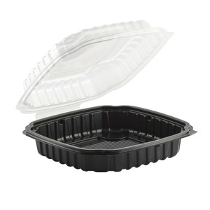 LARGE HINGED BLACK/CLEAR 9X10.5X2.5  MICROWAVEABLE W/VENT HOLES   120/CS