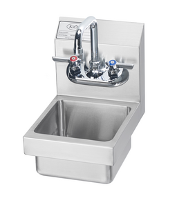 HAND SINK SS 12" WIDE WALL MOUNT W/FAUCET L&R SIDE SPLASH