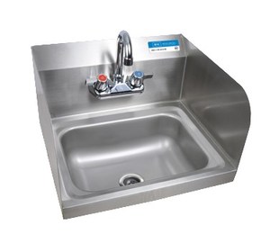 HS-5 HAND SINK SS 17" WIDE WALL MOUNT W /FAUCET L&R SIDES SPLASH