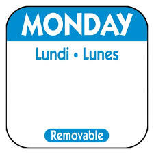 DAY LABEL MONDAY 1X1 TRILINGUAL REMOVABLE 1M/RL