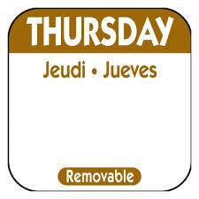 DAY LABEL THURSDAY 1X1 TRILINGUAL REMOVABLE   1M/RL