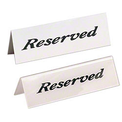 "RESERVED" SIGN PLASTIC 2"X6" WHITE/BLACK LETTER