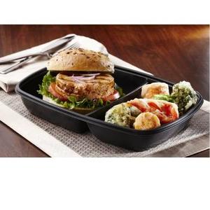 SAB71243B150N 27OZ/16OZ RECTANGULAR 2-COMPARTMENT BLACK CONTAINER (150/CS) USE: 53172B150N DOME