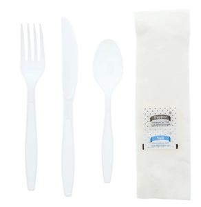 HEAVY WHITE KNIFE/FORK/SPOON/NAPKIN/S & P (250/CS)