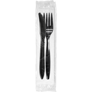 WKFNBLK500 WRAPPED-FORK/KNIFE/NAPKIN  BLACK (500/CS) *1131290 MWPP